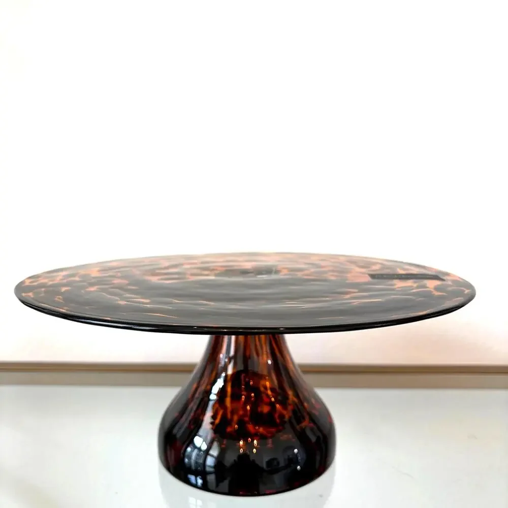 Rachel Zoe Tortoise Glass Footed Cake Stand 10in NEW